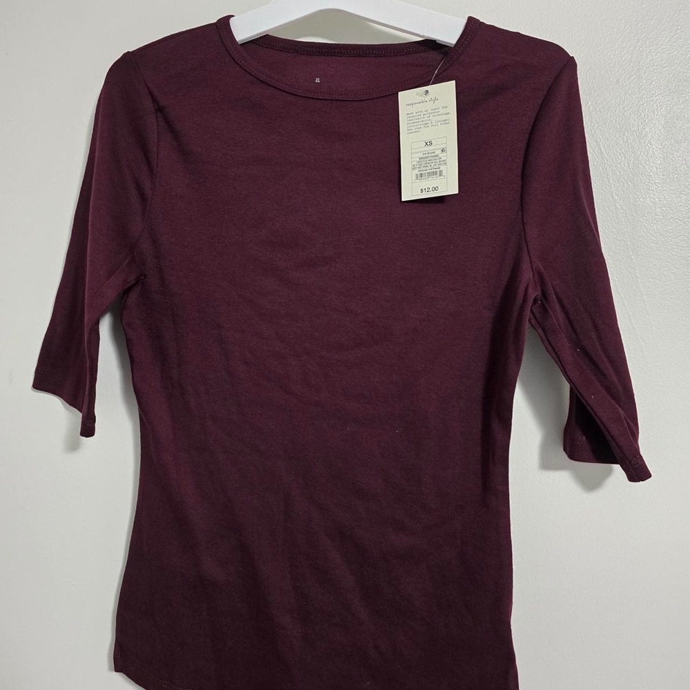 A New Day Burgundy Top 3/4 sleeve